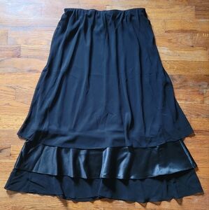 Alex Evenings | Black Chiffon + Satin Tiered Hem Midi Skirt